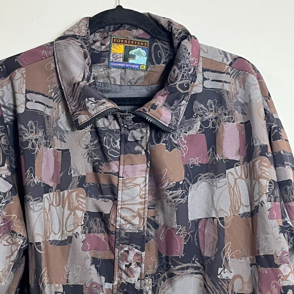 Forresters Gore-Tex Jacket Womens XL Abstract‎ Windbreaker Brown Grey Vintage